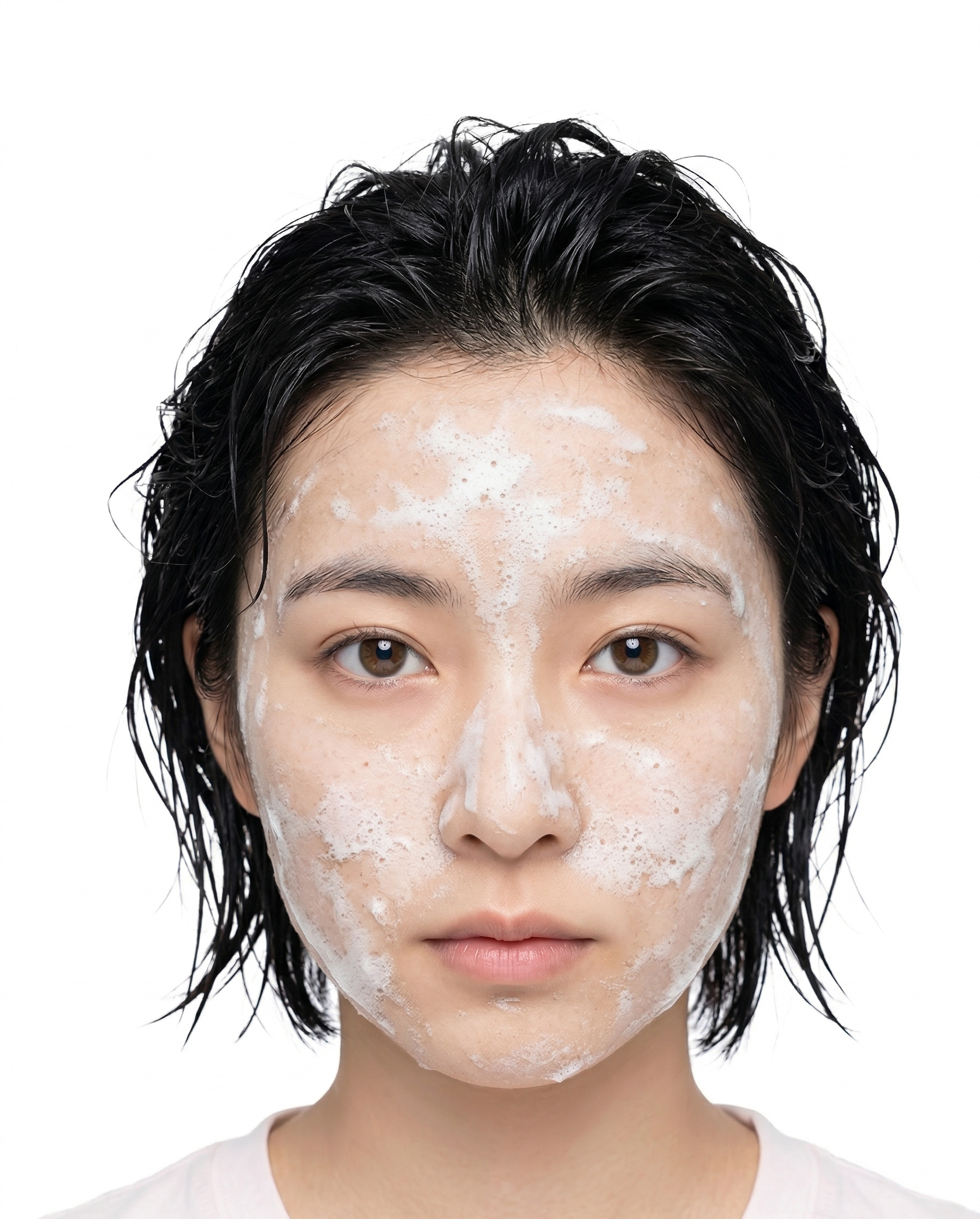 泡を乗せて5分経過し、乾いた状態の肌